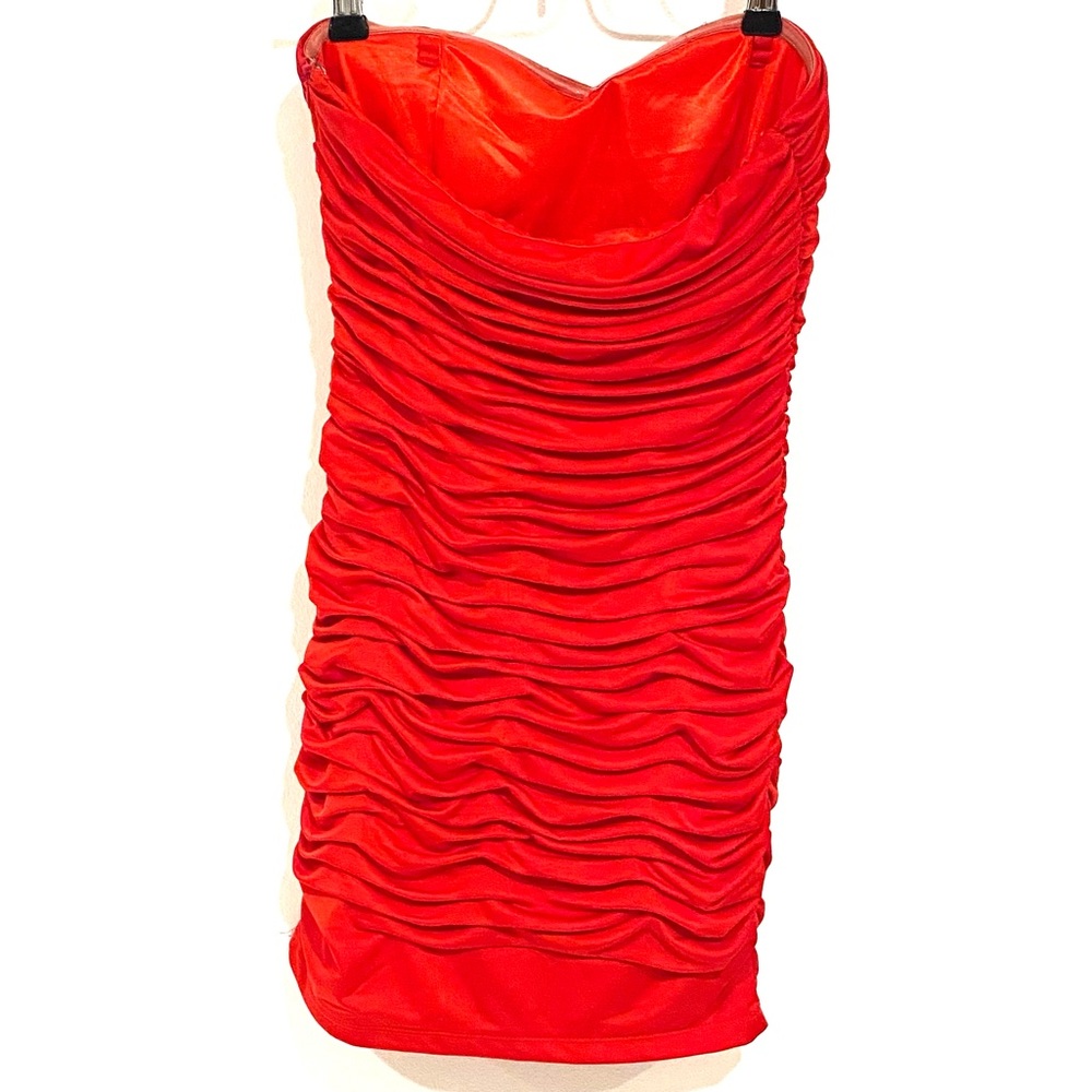 Red Ruched Mini Dress - Picture 2 of 4